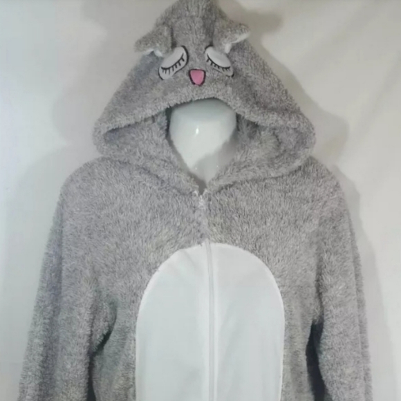 Breakfast In Bed Adult S One Piece Plush Bear Zip-Up Hooded Pajamas Union Suit - Picture 2 of 8